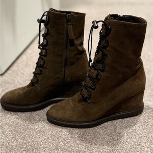 Aquatalia Dark Brown Lace Up Wedge Boots